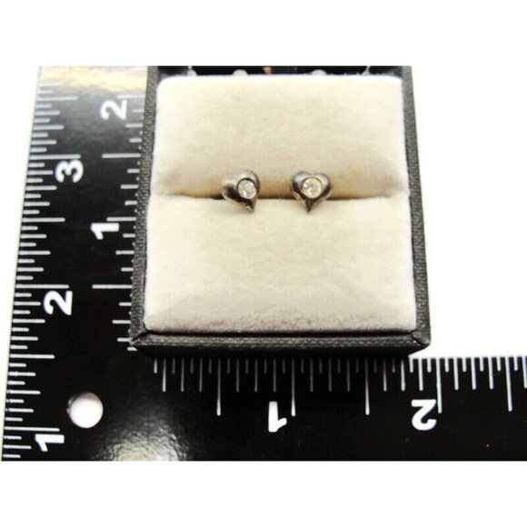 VTG 925 Sterling Silver Heart Rhinestone Post Earrings - Picture 3 of 7
